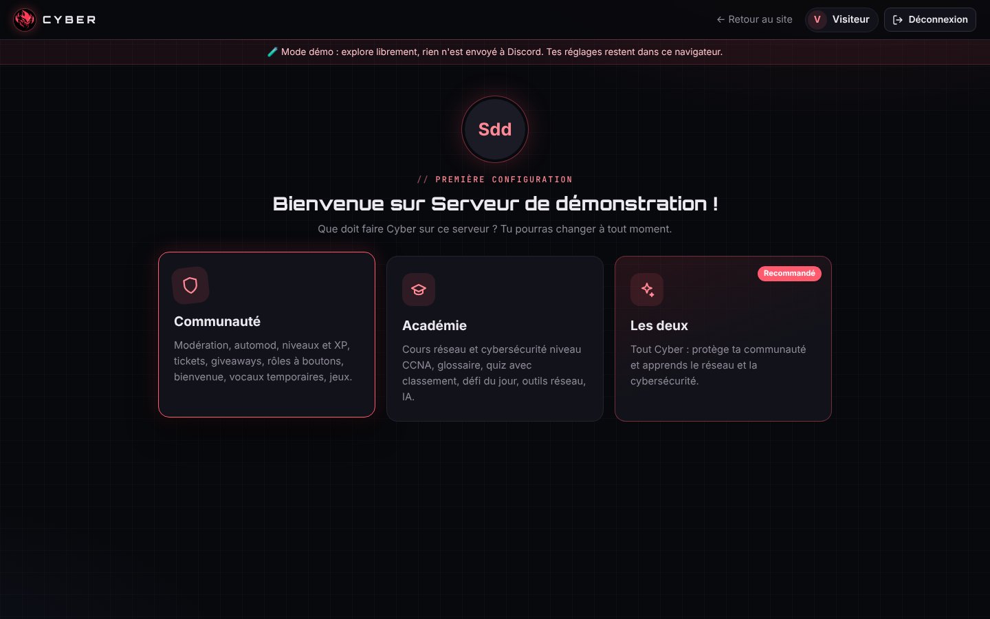 Choix des modules dans le panel